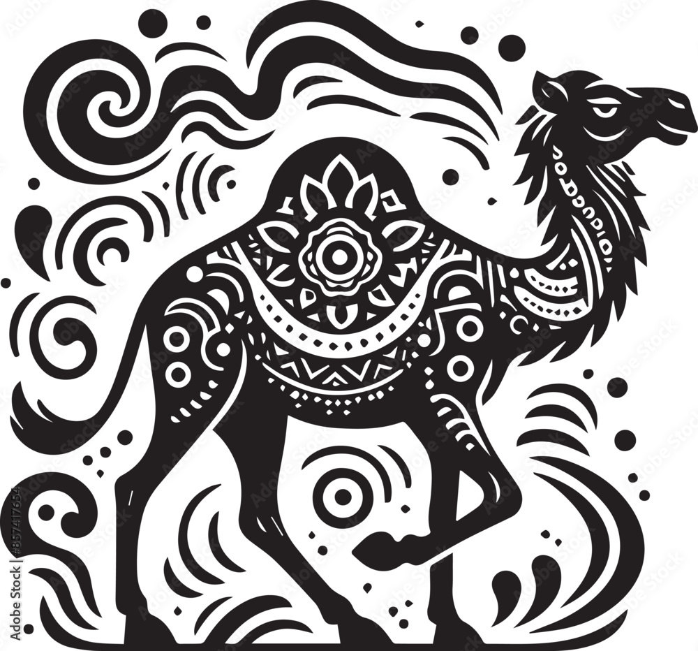 Obraz premium Camel Silhouette Vector Illustration with Background 