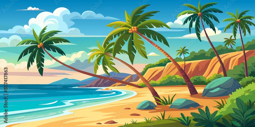 Tropical Beach with Palm Trees for Poster or Wallpaper Design Tropical Beach with Palm Trees for Poster or Wallpaper Design