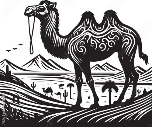 Camel Silhouette Vector Illustration with Background 