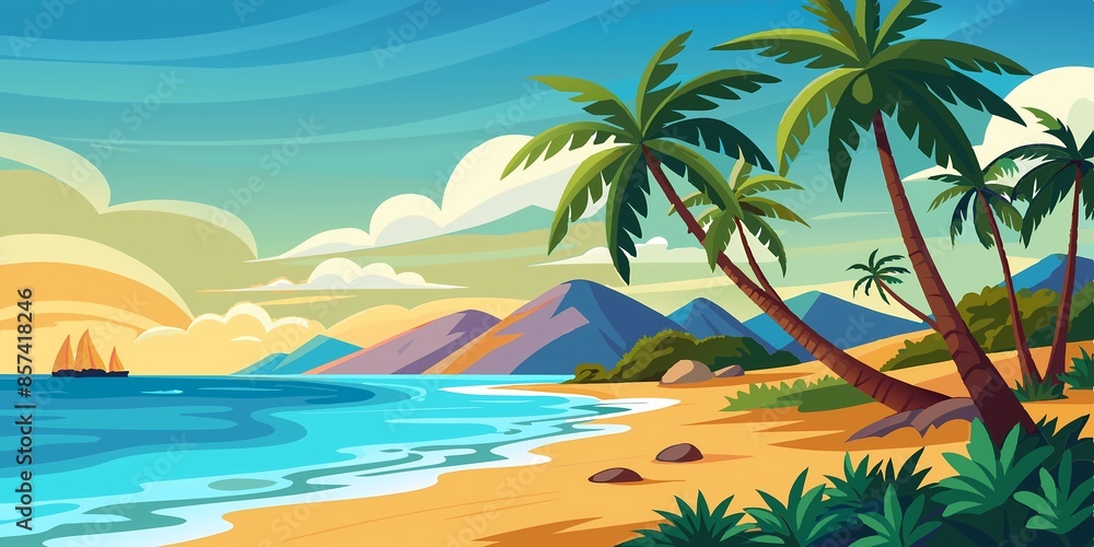 Tropical Beach with Palm Trees for Poster or Wallpaper Design Tropical Beach with Palm Trees for Poster or Wallpaper Design