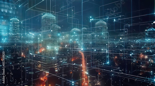 Futuristic technology trend in machine learning concept. Connection neural network 5g community in smart city with use artificial intelligence to share or receive data