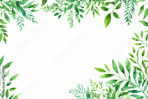 Wallpaper Mural Watercolor green leaves frame. Herbal eucalyptus border. Green leaves and branches on white background. Simple minimalistic design for card, invitation, poster, save the date, wedding or greeting Torontodigital.ca