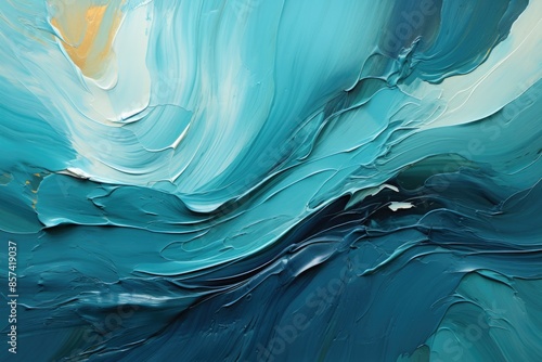 Blue Abstract Green with a brush and textures of oil design lines on water scree, generative IA photo