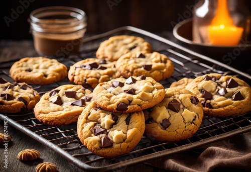 delicious homemade cookies cooling baking freshly baked treats, dessert, sweet, pastry, biscuits, confectionery, snacks, tasty, goods, gourmet, yummy, sugary © Yaraslava