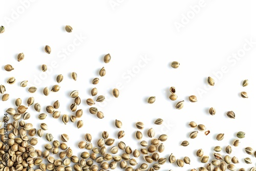 Hemp seed collage on white background banner