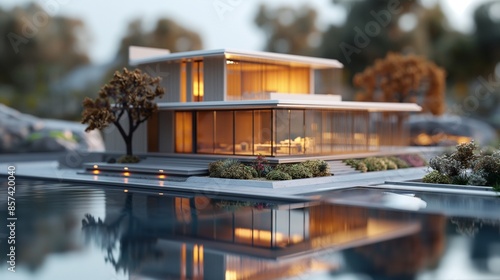 house model with pool high angle