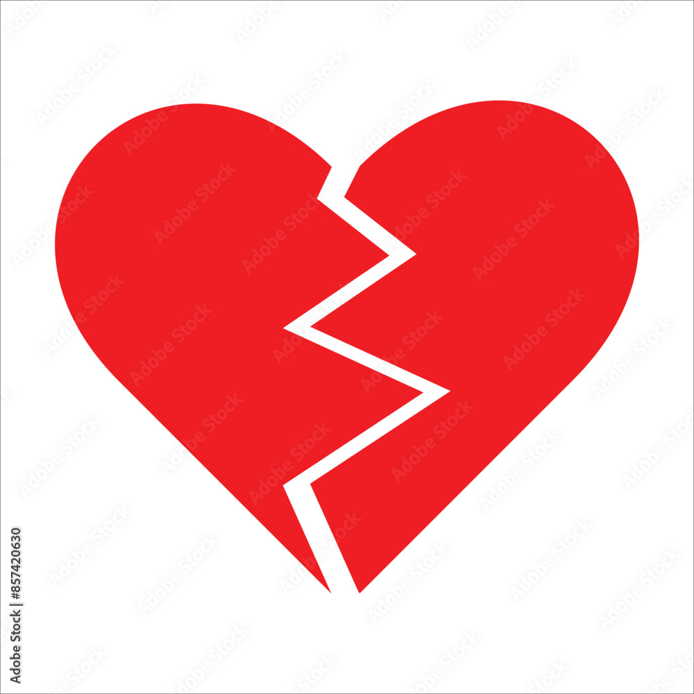 Red Heart broken to two pieces vector illustration icon or logo, broken heart concept, breakup or divorce, heartbreak regret, separated couple, tragic love. Broken Red Heart Emoji. Red Heart broken to two pieces vector illustration icon or logo, broken heart concept, breakup or divorce, heartbreak regret, separated couple, tragic love. Broken Red Heart Emoji.