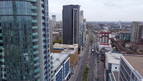 Aerial shot over Stratford London, UK photo