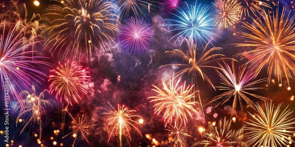 Hintergrund Motiv mit buntem Silvester Feuerwerk Neujahr 2025 Hintergrund Motiv mit buntem Silvester Feuerwerk Neujahr 2025