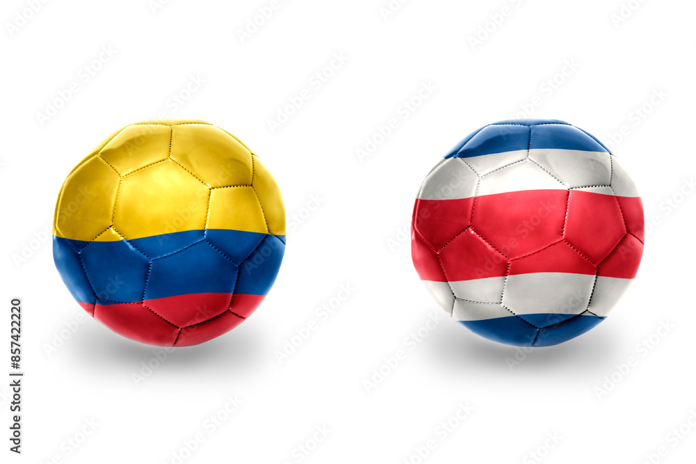 football balls with national flags of colombia and costa rica ,soccer teams. on the white background. football balls with national flags of colombia and costa rica ,soccer teams. on the white background.