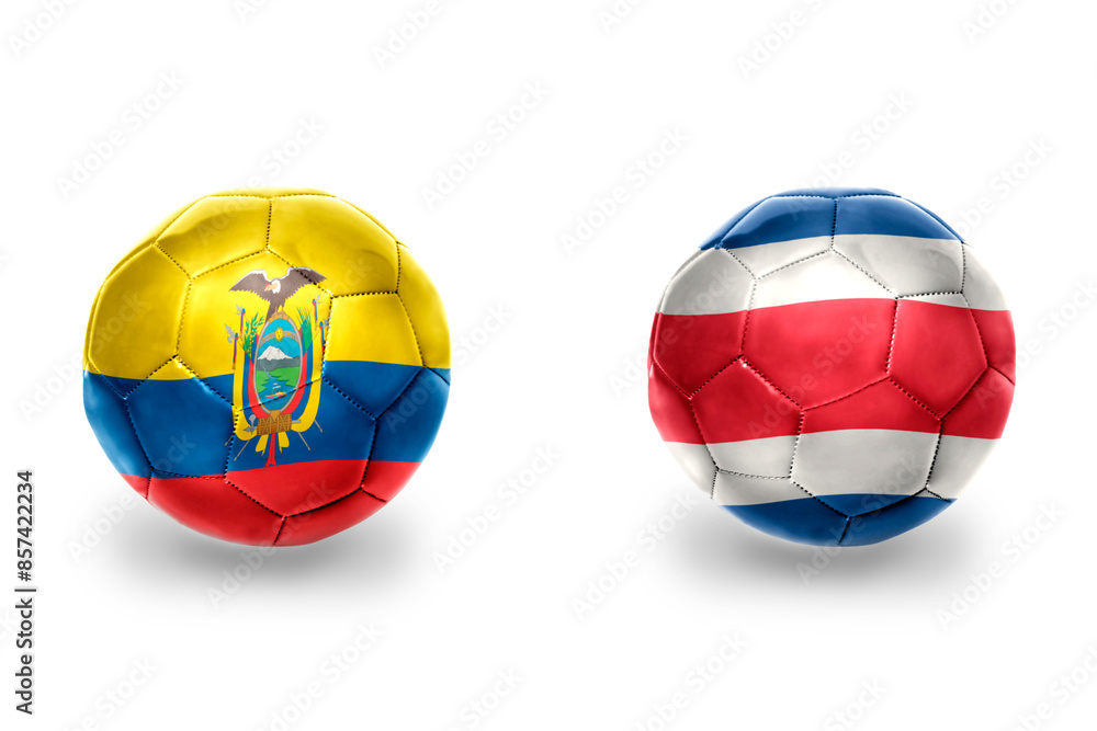 Obraz premium football balls with national flags of ecuador and costa rica ,soccer teams. on the white background.