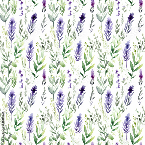 Seamless abstract watercolor pattern with lavender on a white background. Fabric, wrapping paper. Generative AI