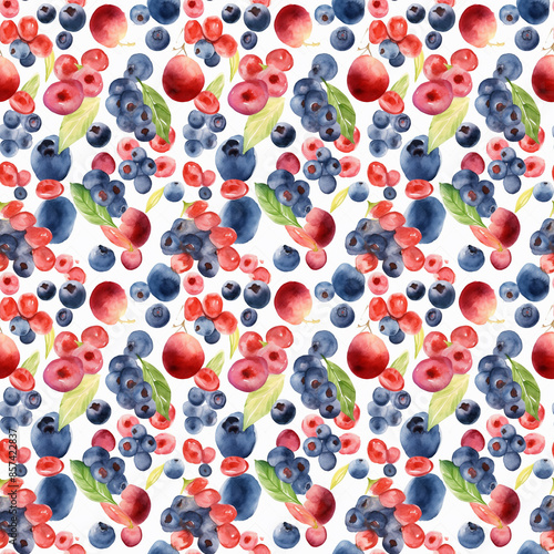 Seamless abstract watercolor pattern with berries on a white background. Fabric, wrapping paper. Generative AI