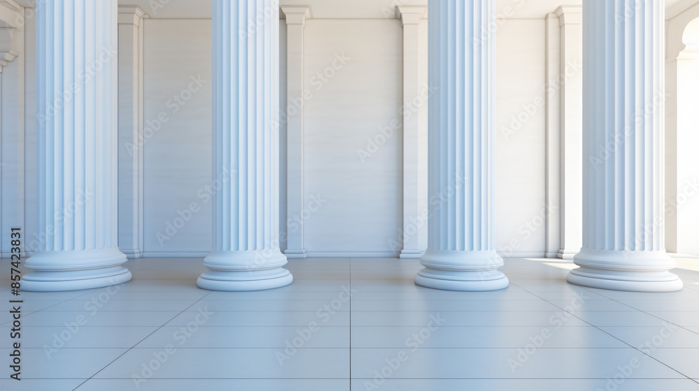 ???The image is of four white marble columns in a classical architectural setting. ???The image is of four white marble columns in a classical architectural setting.