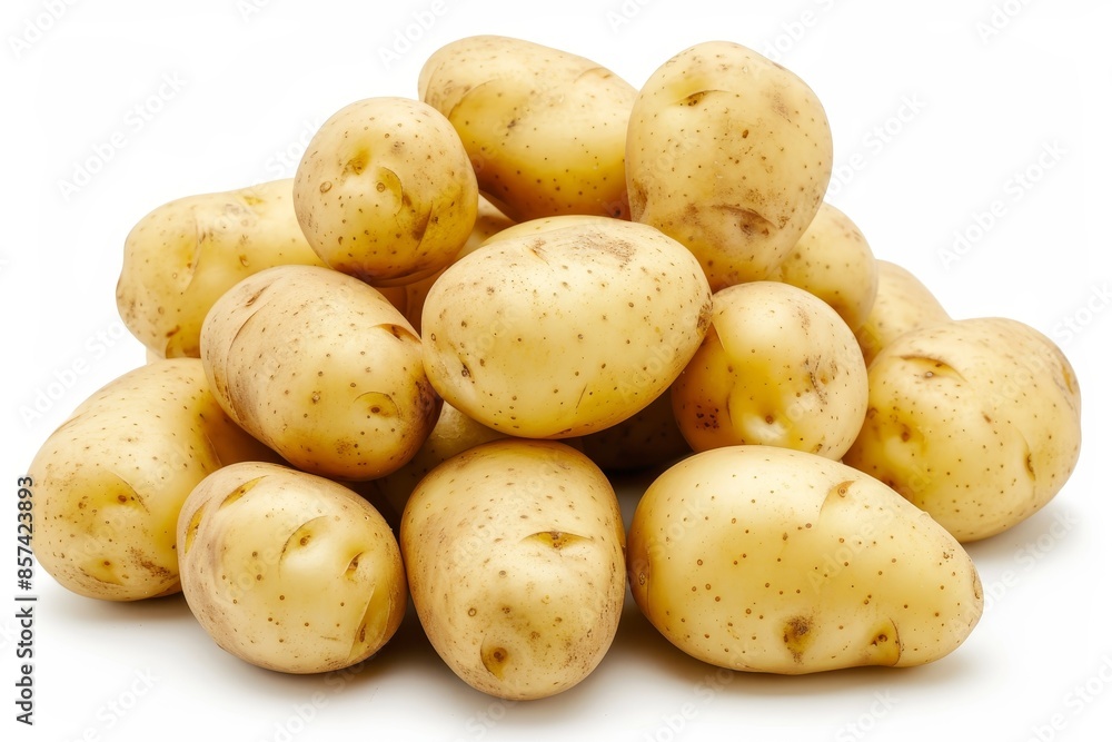 Piles of young baby potatoes on white background Piles of young baby potatoes on white background