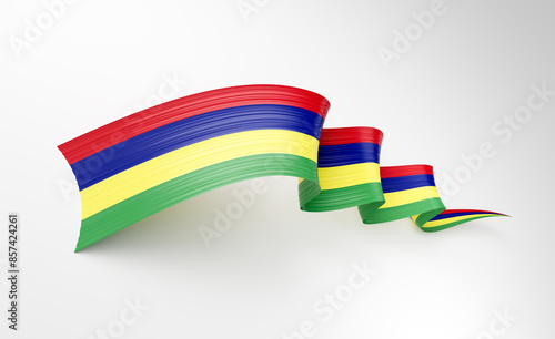 3d Flag Of Mauritius 3d Shiny Waving Twisted Ribbon Flag On White Background 3d Illustration photo