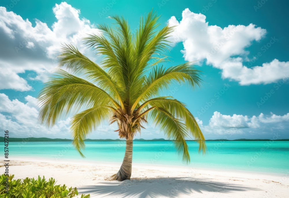 solitary palm tree deserted tropical paradise beach scene, island, lone, single, remote, ocean, sand, coastline, horizon, serene, tranquil, sunny, sky solitary palm tree deserted tropical paradise beach scene, island, lone, single, remote, ocean, sand, coastline, horizon, serene, tranquil, sunny, sky