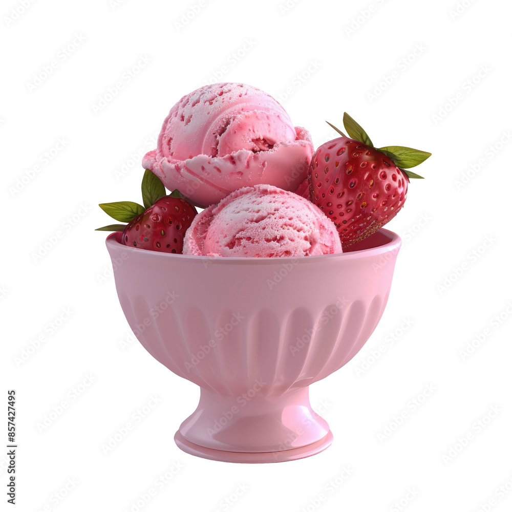 Strawberry ice cream served in a bowl on a transparent background Strawberry ice cream served in a bowl on a transparent background