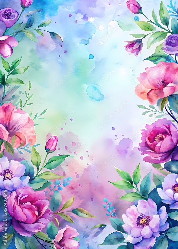 Fototapeta premium Floral Watercolor Border Design for Invitations or Stationery