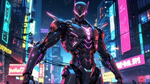 Stylish manga character design, exudes a futuristic aesthetic with a punk twist
