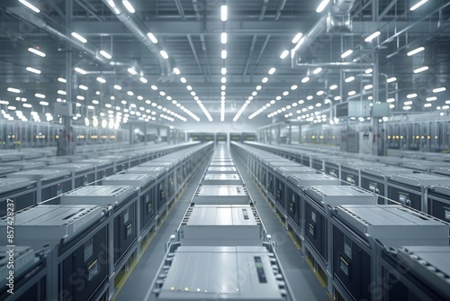 A vast, high-tech data center filled with rows of servers under bright, even lighting, showcasing the scale and efficiency of modern data storage infrastructure.

