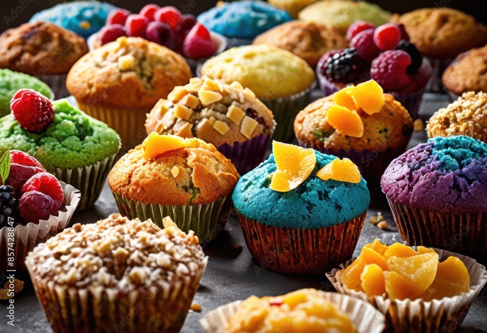 delicious array freshly baked muffins various flavors textures, assorted, mouthwatering, treats, sweet, bakery, delights, pastry, assortment, delectable, options delicious array freshly baked muffins various flavors textures, assorted, mouthwatering, treats, sweet, bakery, delights, pastry, assortment, delectable, options