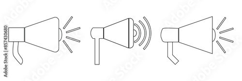 Creative megaphone symbol illustrating audio volume control for event marketing, megaphone speaker icon, loudspeaker communication symbol, public speaking megaphone, media announcement icon. EPS 10.