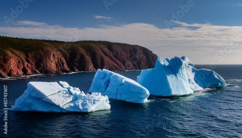 beautiful blue icebergs in the north atlantic ocean off the entrance to twillingate harbor in newfoundland and labrador photo