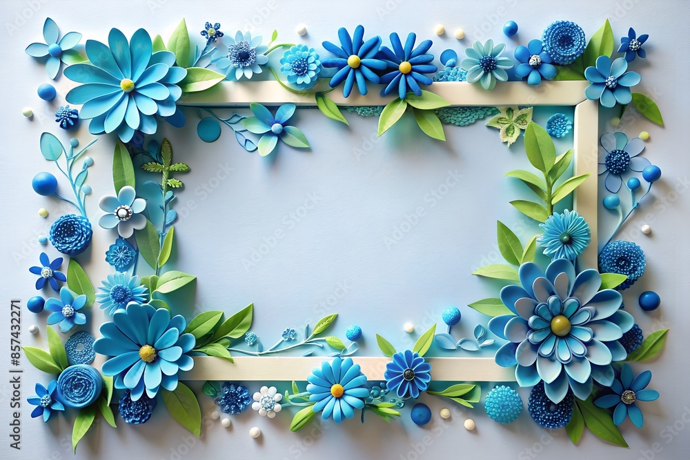 Obraz premium A frame made of blue flowers on a blue background