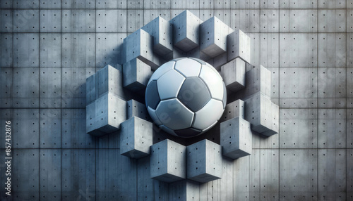 artistic interpretation of football ball, installation on concrete wall photo