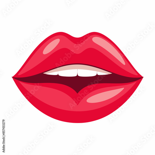 A close up of a womans mouth showcasing red lips and white teeth