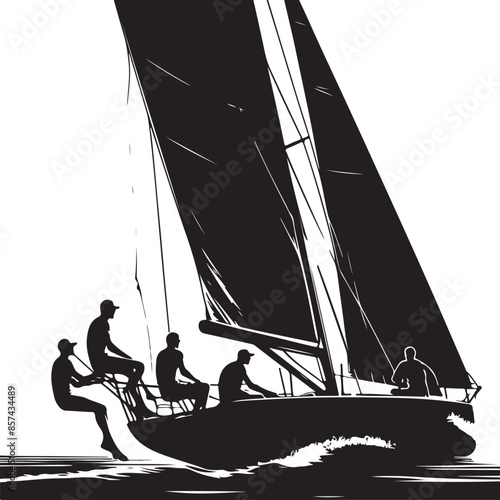 Sport sailing silhouette sport yachting hi-res, vector black color silhouette