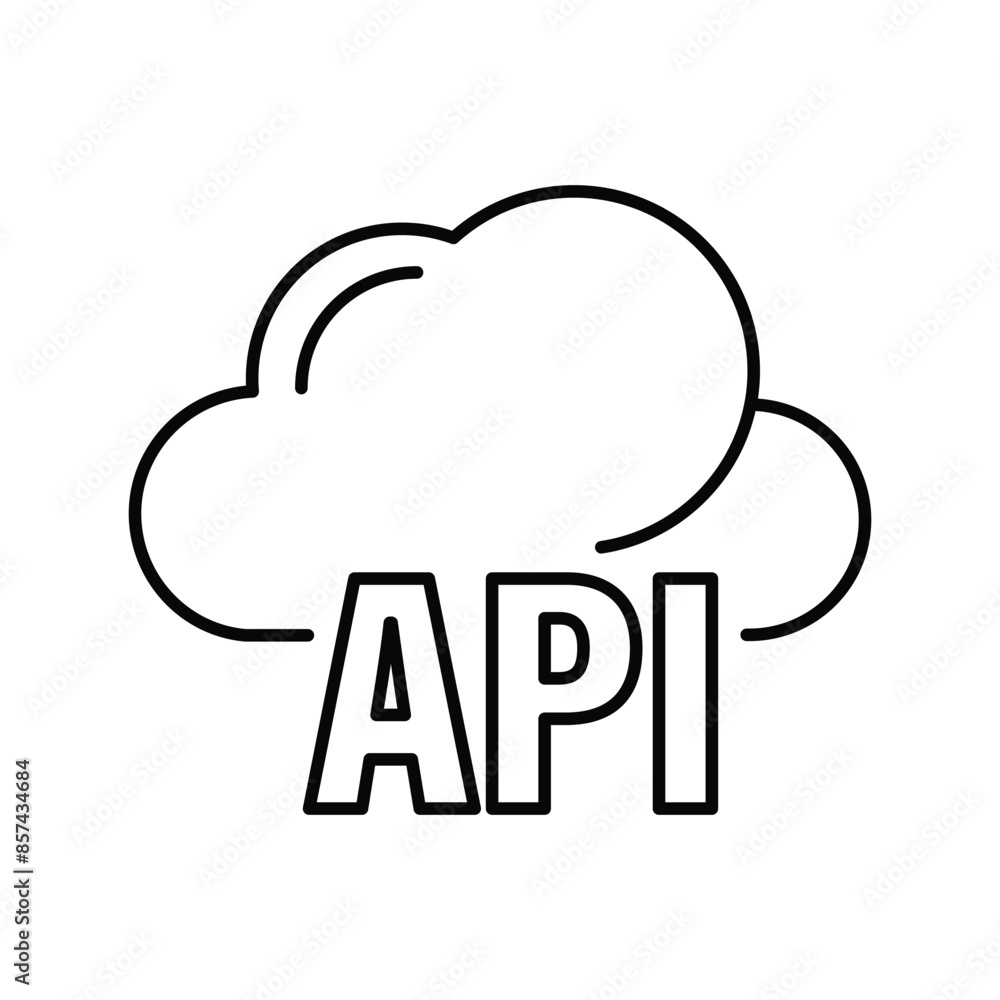 Api integration icon. API sign with cloud icon. Monochrome simple sign from app development collection. Api integration icon for logo, templates, web design and infographics. Api integration icon. API sign with cloud icon. Monochrome simple sign from app development collection. Api integration icon for logo, templates, web design and infographics.