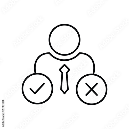 Business decision outline icon. Male figure with correct and incorrect signs on each side. Decide concept line icon. Simple element illustration. decide concept outline symbol design.