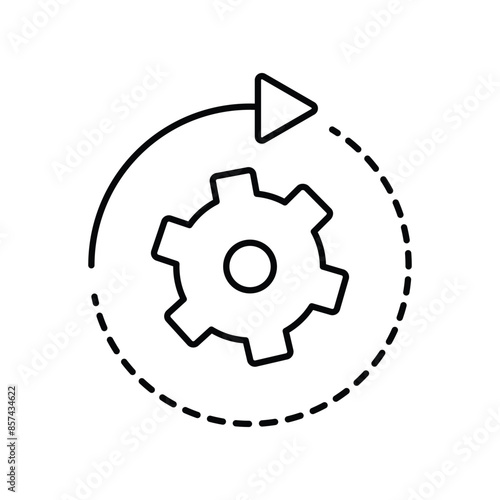 Implementation concept outline icon. Flat vector. Wheel cog with arrow around. Editable stroke flat vector
