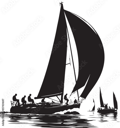 Sport sailing silhouette sport yachting hi-res, vector black color silhouette