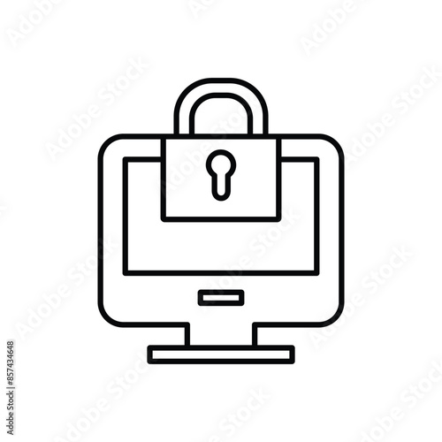 Secure connection outline concept icon. Account with lock on laptop screen. Simple line icon. Isolate on white background. Vector.