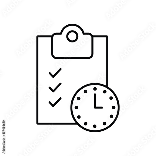 Schedule outline icon vector. Duration of deadline document icon outline vector. Contract overtime. Timer element. Business document and clock icon