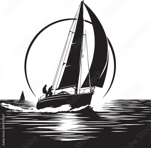 Sport sailing silhouette sport yachting hi-res, vector black color silhouette