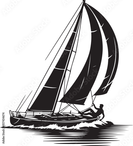 Sport sailing silhouette sport yachting hi-res, vector black color silhouette