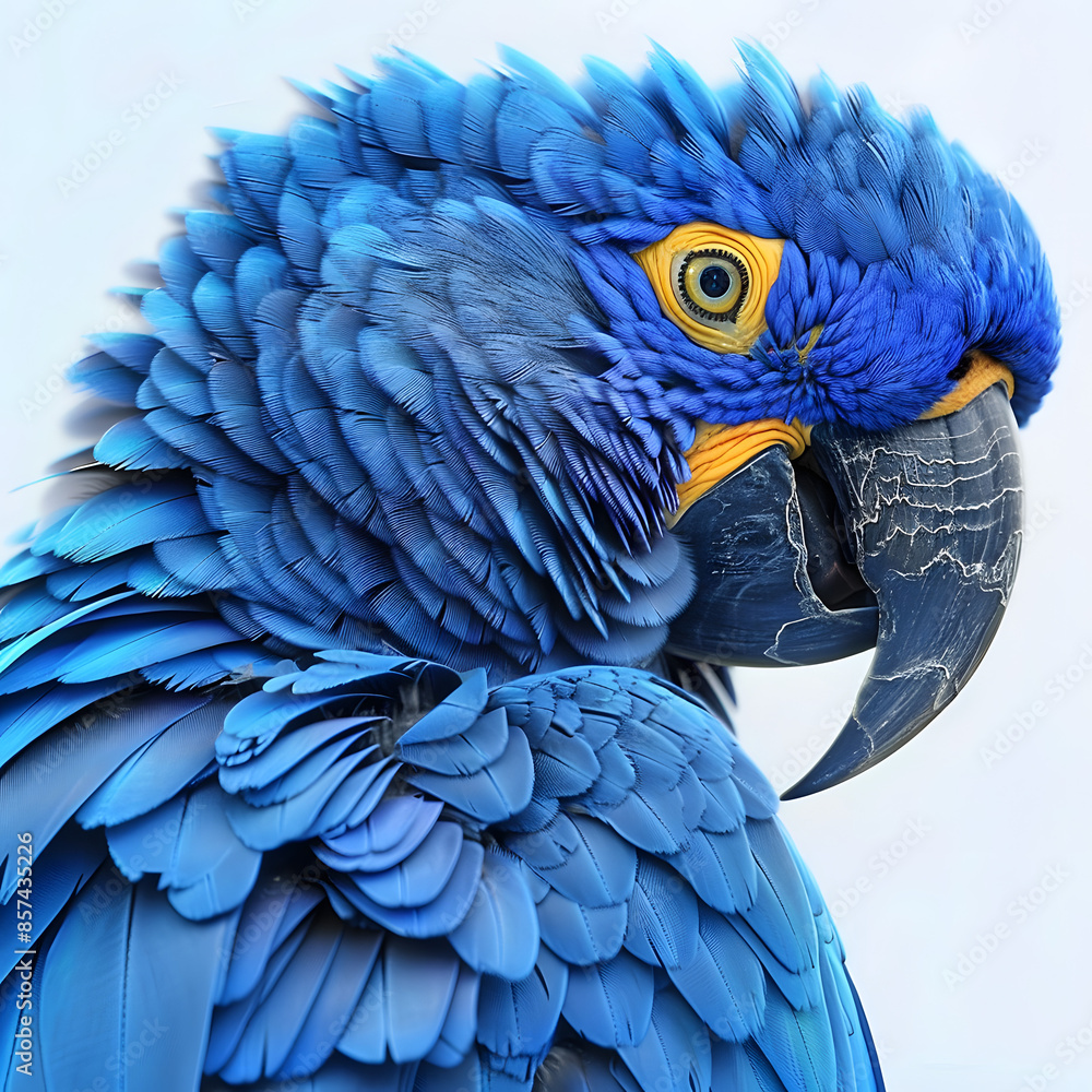 Fototapeta premium Image of a blue macaw with yellow eyes on a white background