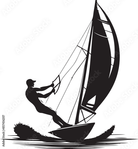 Sport silhouette sailing Stock Illustration, vector black color silhouette