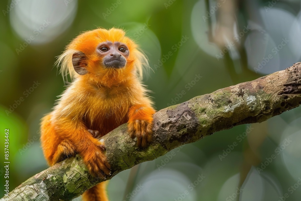 A small monkey sitting on the top of a tree branch, looking out at the surrounding environment A small monkey sitting on the top of a tree branch, looking out at the surrounding environment