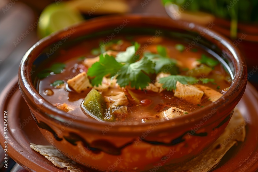 Spicy broth with chicken and tortillas Spicy broth with chicken and tortillas