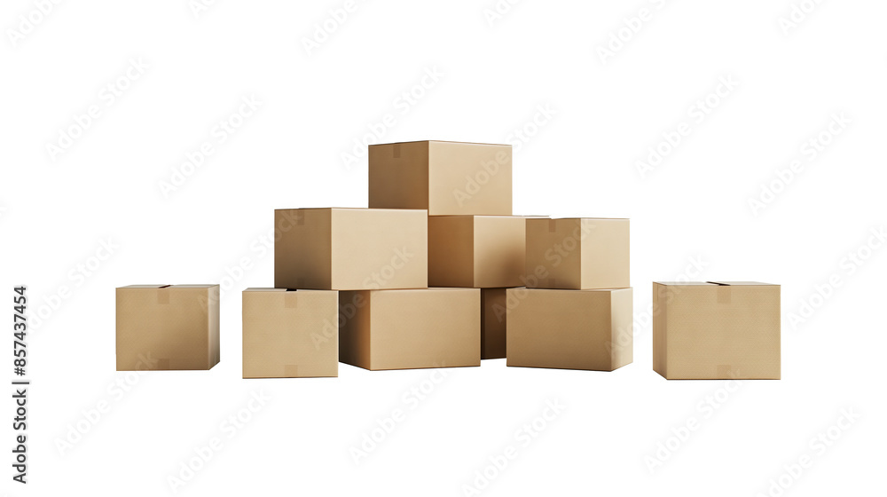 Several stacked cardboard mailboxes as individual objects on a transparent background. PNG Image Several stacked cardboard mailboxes as individual objects on a transparent background. PNG Image