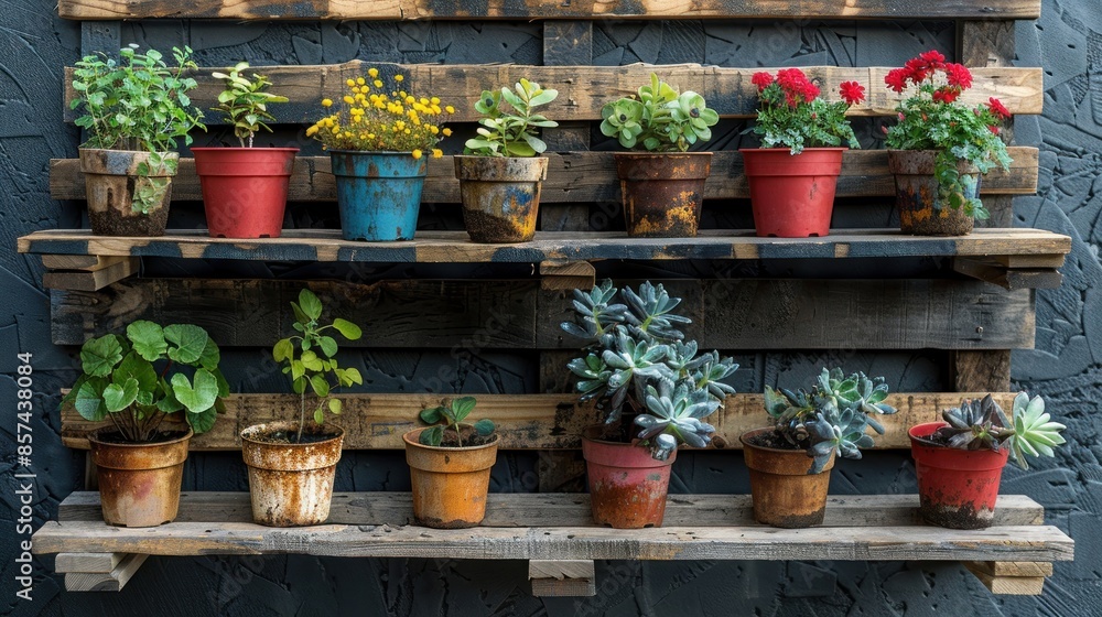 Succulents and Flowers in Rustic Pallet Planter Succulents and Flowers in Rustic Pallet Planter