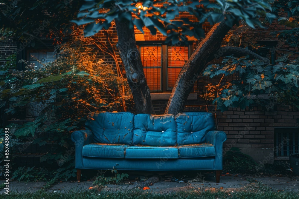 Obraz premium Vintage Couch in a Nighttime Garden