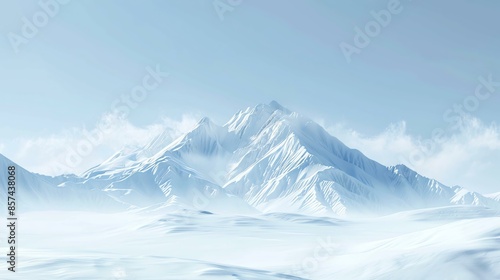 The image is of a snow-capped mountain range. The mountains are in the distance, with a large snow field in the foreground. © Farm