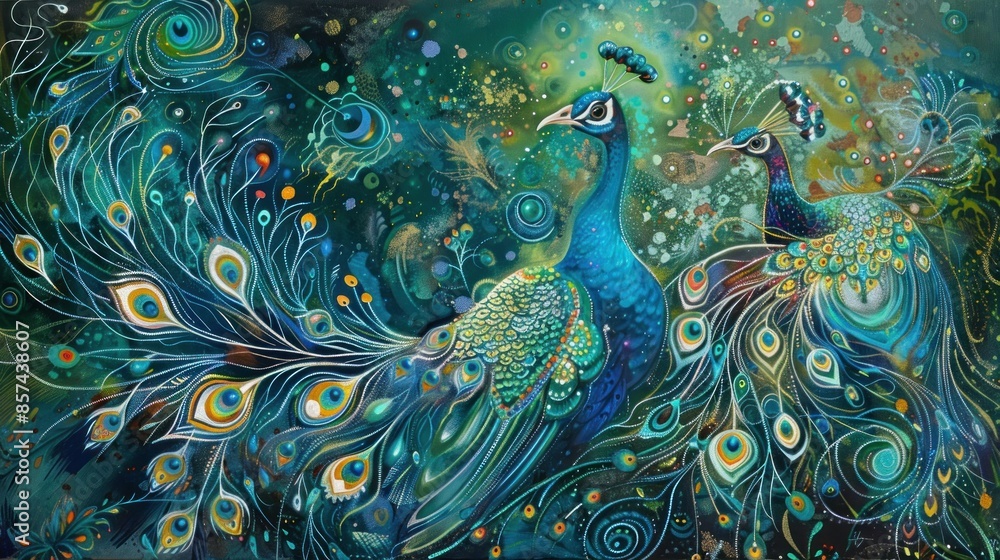 Fototapeta premium Peacock Feathers Abstract Painting