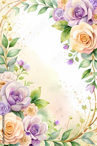 Floral Border Design with Golden Frame for Invitations or Stationery